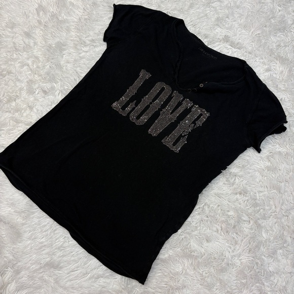 ZADIG & VOLTAIRE Tunisien Strass Love Rhinestone Black T Shirt - Picture 2 of 4
